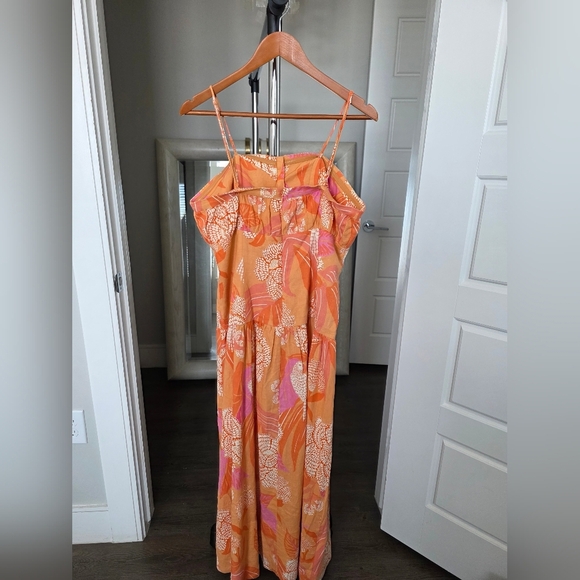 Farm Rio x Anthropologie Linen Blend Strapless Drop-Waist Maxi Dress Size L - Picture 6 of 10